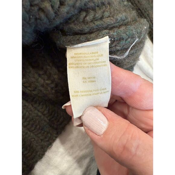 VTG Free People Cardigan Sweater Womens Forest Green Chunky Knit Mock Neck Y2K - Picture 8 of 12